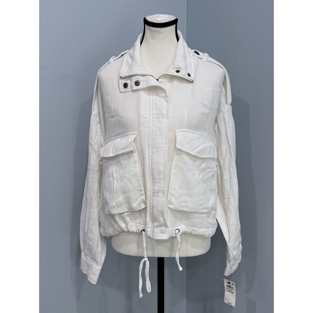 NWT On 34th Womens Large White Gauze 100% Cotton Cropped Utility Jacket